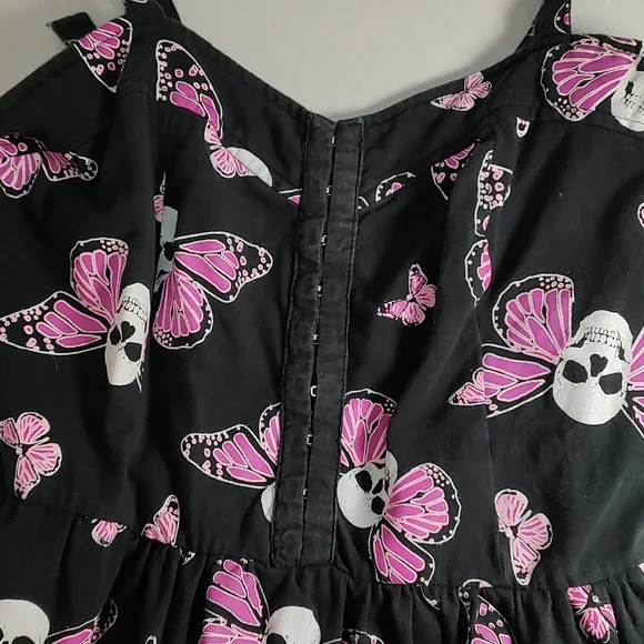 M VTG Jawbreaker Women's Sun Dress Pink Butterfly Skull Y2K 90s - Picture 4 of 12